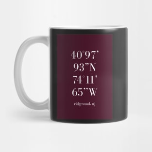 Ridgewood New Jersey Longitude and Latitude Maroon Mug